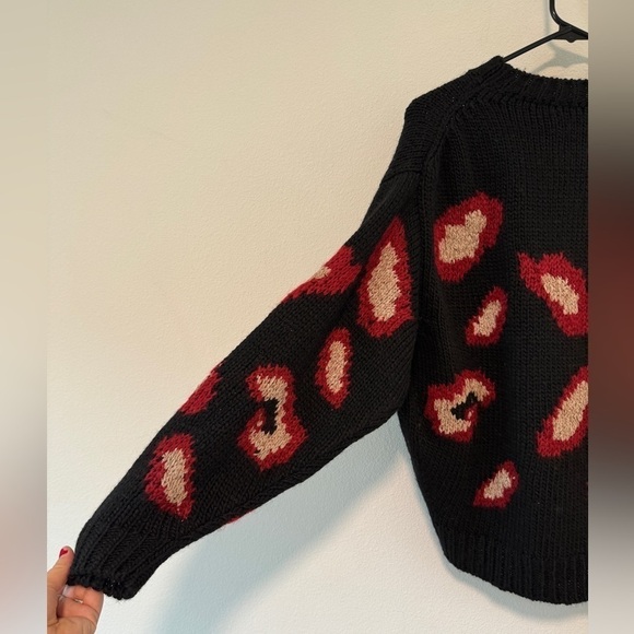 Ba&sh Leo Jacquard Knit Wool Alpaca Mohair Blend Black Red Leopard Sweater S - Picture 10 of 15